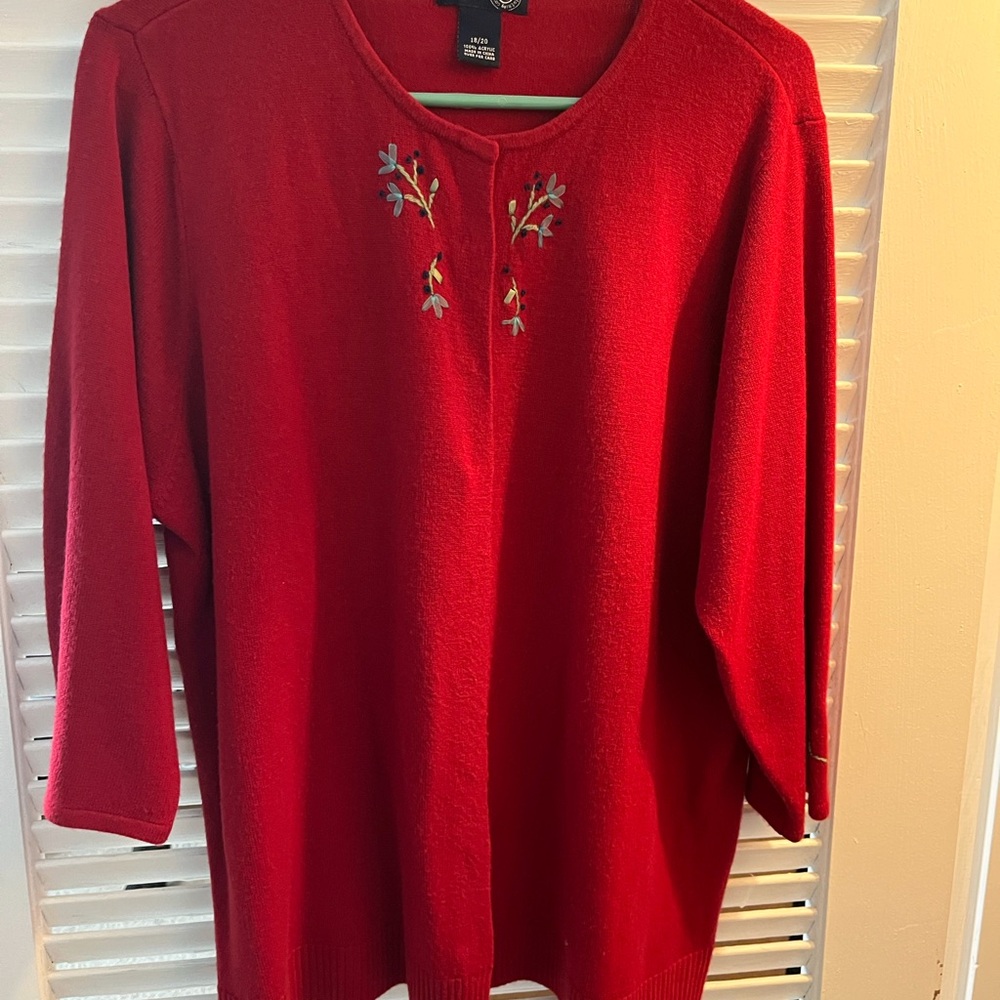 Lane Bryant Red Embroidered cardigan Sweater